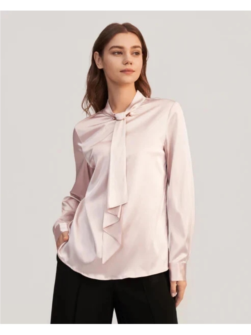 Benefit Light Pink Silk Tie-Neck Blouse
